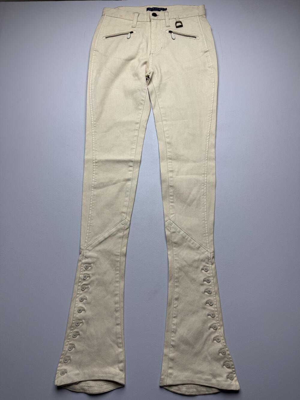 Ralph Lauren Jeans Womens 26 Beige Slim Flare Button Hem Stretch Denim Pants